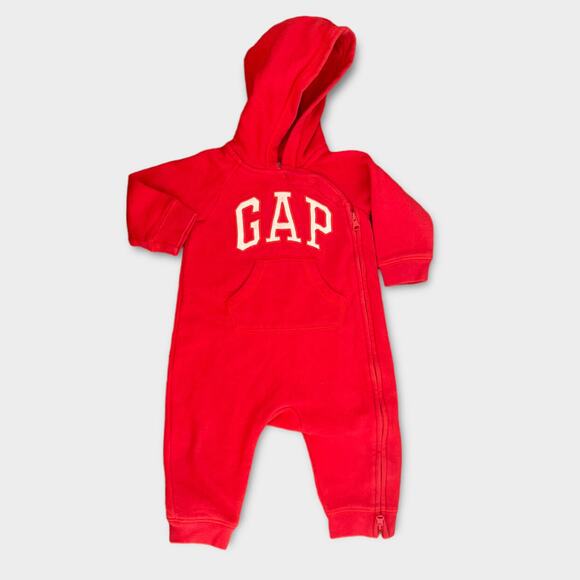 GAP Red Infant Baby Hooded Snap 1-Piece Sweatsuit 6-12 Months - Cozy & Comfy - Picture 1 of 6